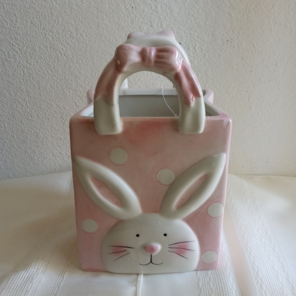 🐣 Pink Ceramic Bag with Bunny  Face New Easter Decoration 🐣